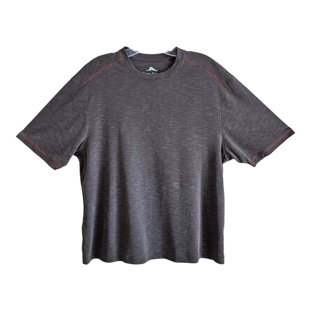TOMMY BAHAMA Men's M T-Shirt Pullover Taupe Brown Contrast Orange Stitching 42"